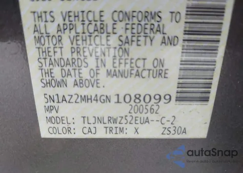 2016 Nissan Murano Sl из США, поврежденный, VIN 5N1AZ2MH4GN108099